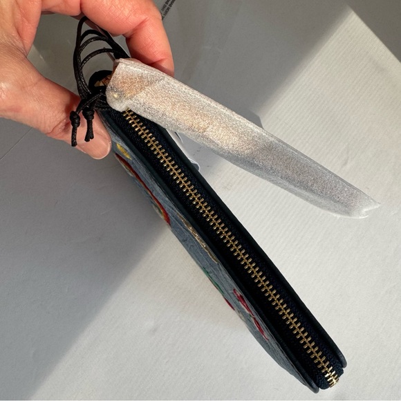 Coach Corner Zip Wristlet Signature Denim Embroidered Rainbow NWT - Picture 10 of 16